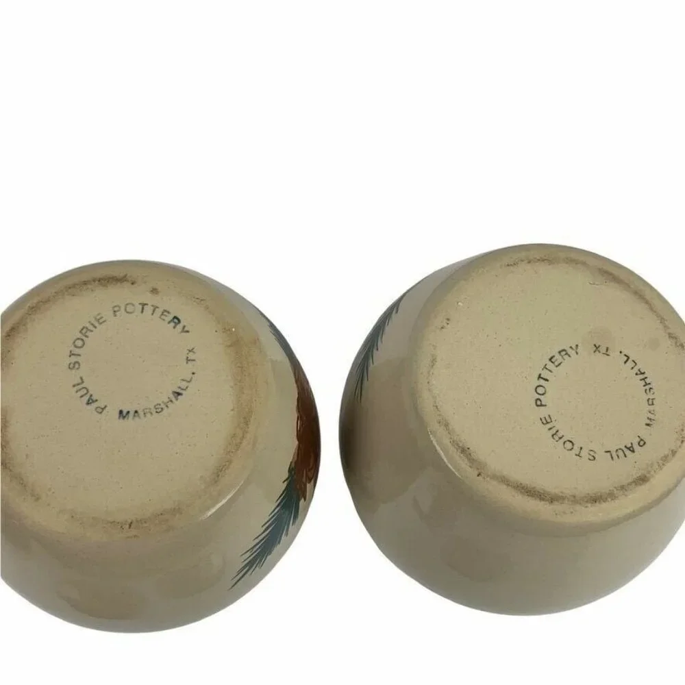 Paul Storie Pottery Small Pinecone Canisters w/ Lids Set of 2 Marshall TX Rustic